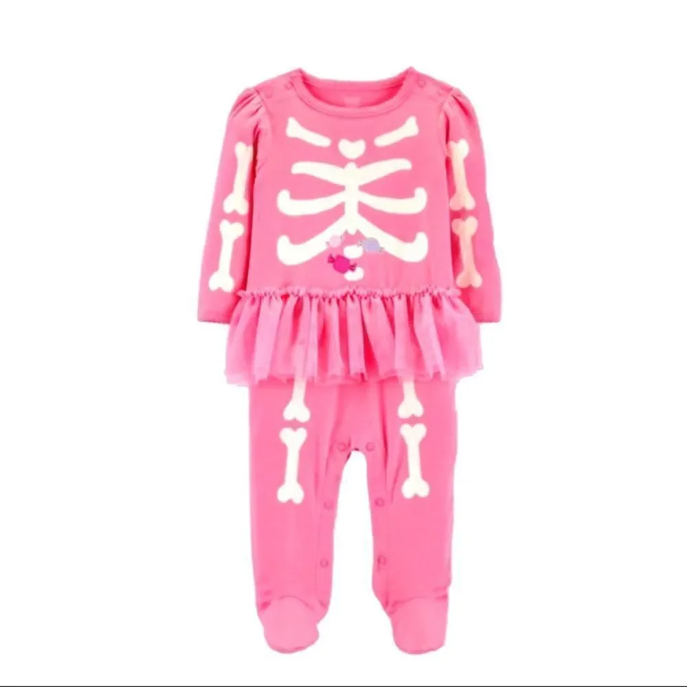 𝅺NWT PINK CANDY TUMMY SKELETON HALLOWEEN SLEEPER